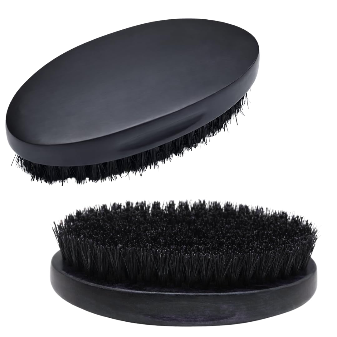 Spazzola da barba da uomo, setole di cinghiale naturali, spazzola ovale nera ondulata, manico in legno resistente alle deformazioni, per capelli più folti e spessi, crescita di barba e