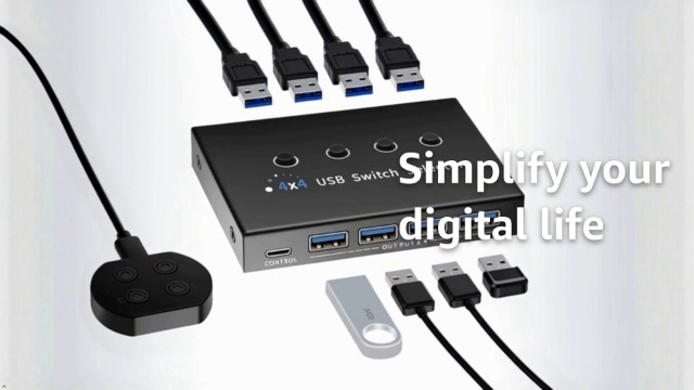 Switch USB 3.0 BENFEI - Condividi 4 Dispositivi Tra 2 Computer, Per Mouse, Tastiera, Stampante E Altro, Alta Velocità 5Gbps
