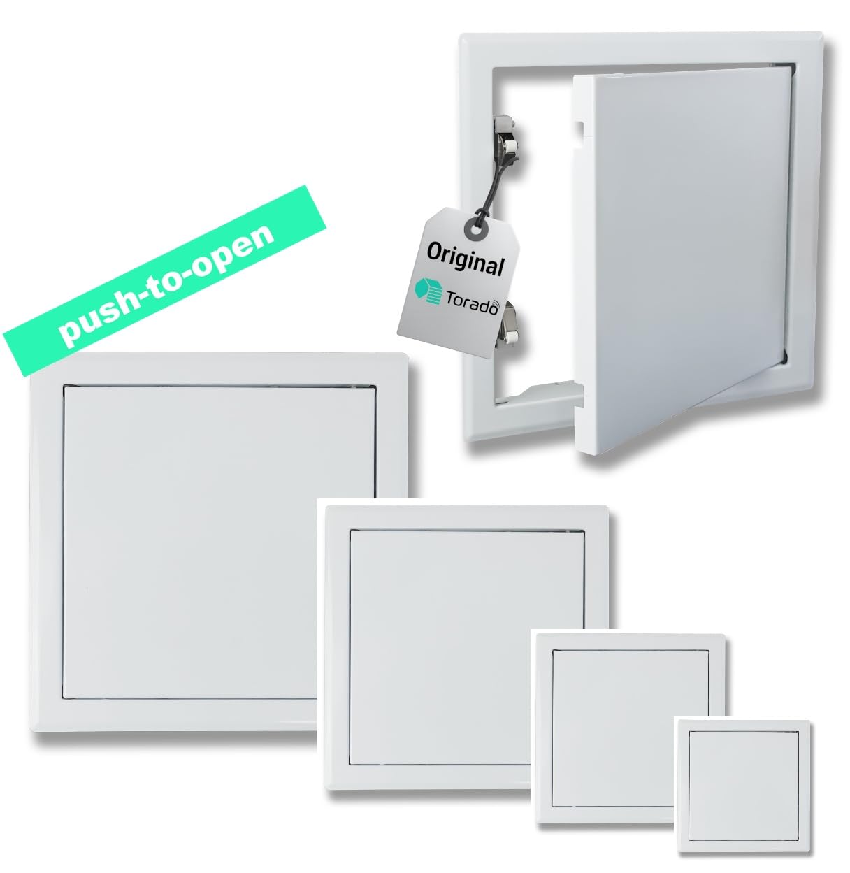 Torado® Access Panel Metal white push-to-open various Sizes Inspection Hatch Drywall Revision Flap (400 x 400 mm)