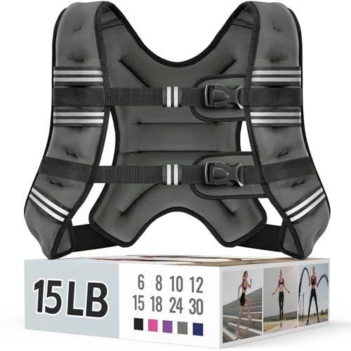 Image of Zeerun Weighted Vest, 6lb /8lb /10lb /12lb /15lb /18lb /20lb /24lb /30lb for Men Women, Reflective Stripe Adjustable Buckle, Comfortable Durable Rucking Vest for Walking Running Strength Training