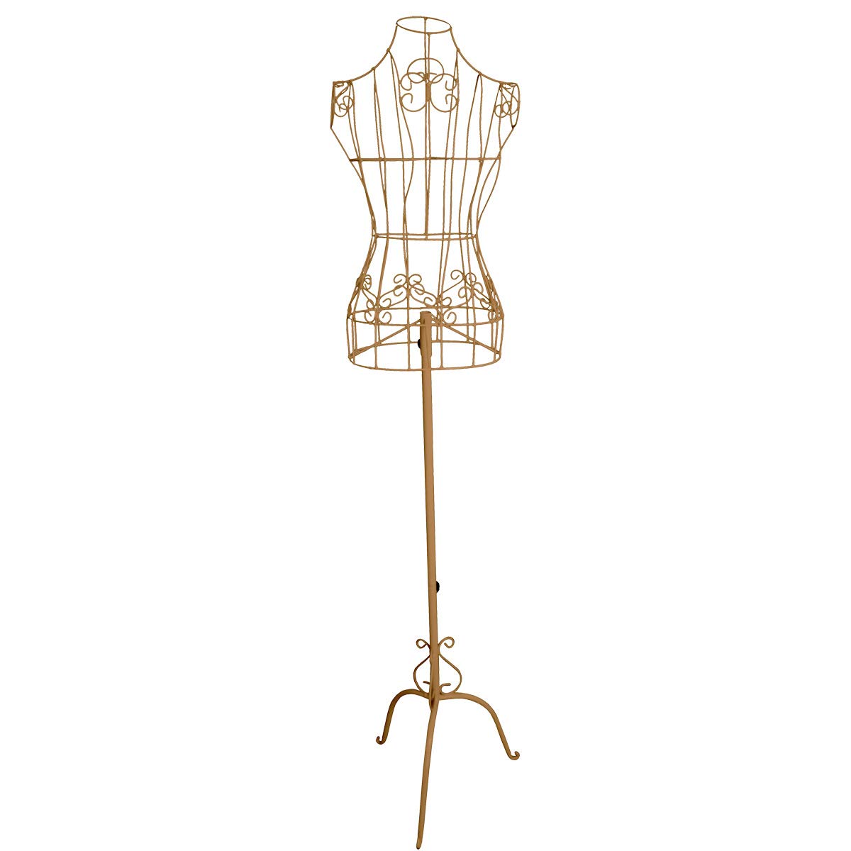 PrimoLiving Maniquí Modista Ana de Metal Dorado - Vestido Vintage Regulable en Altura - Ideal Como Maniquí de Señora o Perchero - P-12895