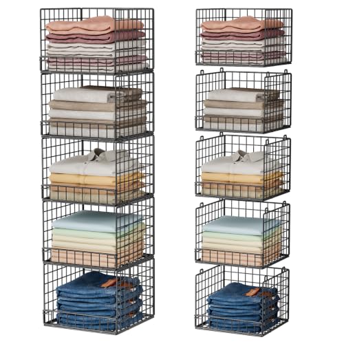 5-Tier Stackable Closet Organizers and Storage Baskets, Closet Shelf Organizer for Small Space, Space-Saving closet organizer system, Foldable Clothes Storage Bins for Closet Organizer System, Black