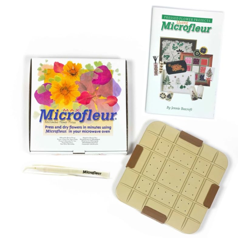 Microfleur Max Microwave Flower Pressing Kit - Complete DIY Floral Pressing Set with Tweezers, Soft Cover Book, & 9"" (23cm) Pressing Flower Frame for Scrapbooking & Art Crafts