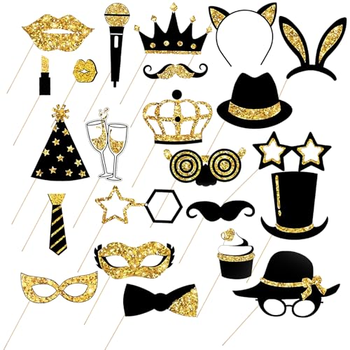 KELAV Accessoires Photobooth Kit 23 Pièces, Accessoire Photobooth Mariage, Photobooths Anniversaire Con Palo de Apoyo, pour Mariage, Deco Anniversaire, Fêtes Soirées...