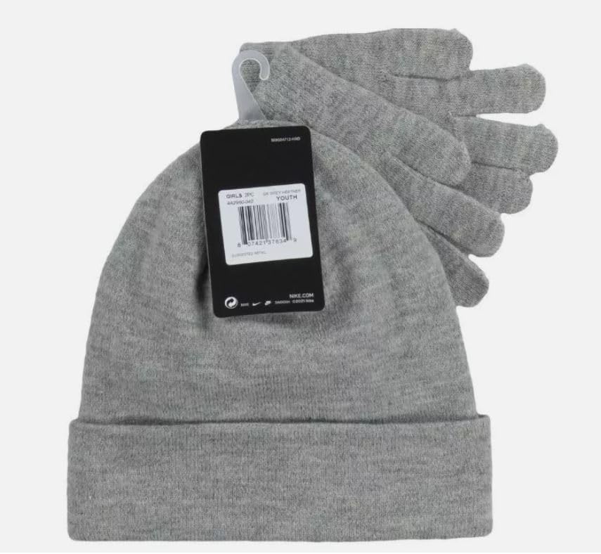 Nike Girls' Beanie & Gloves 2 Piece Set (Dark Grey Heather) One Size Fits All (7-16)3