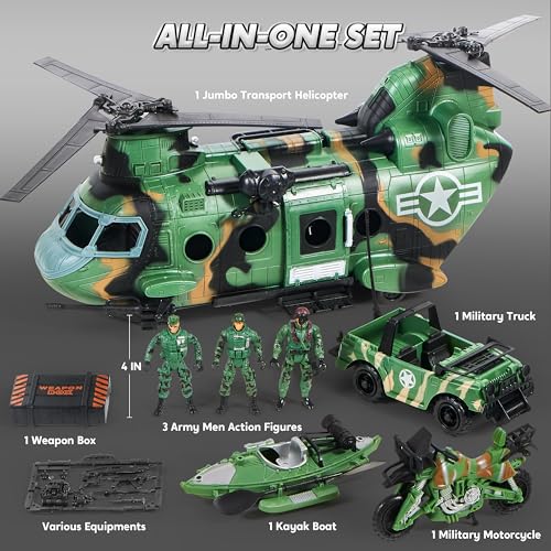 Joyin 11643 10-In-1 Military Helicopter Toys Set With Light, Sound, Trucks, Boat, Bike, Army Men thumb #1