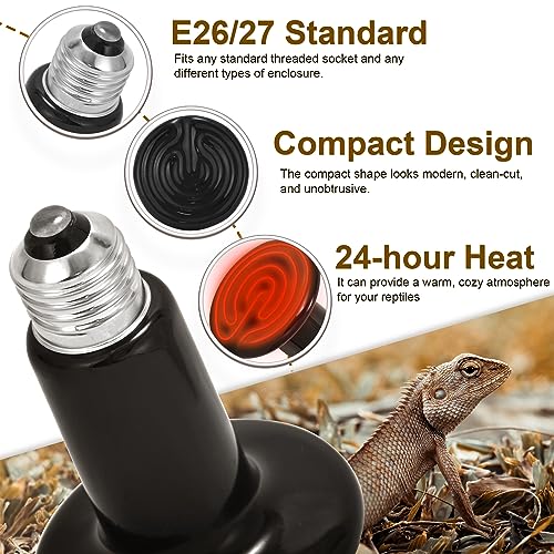 NEPTONION 2 Pack Ceramic Heat Emitter, 100W Reptile Heat Lamp, No Light Emitted Bulb - Image 3