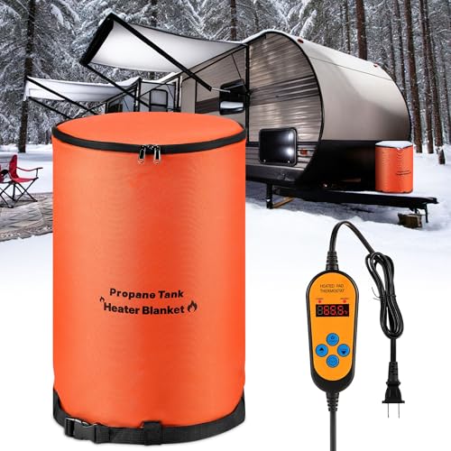 Dreyoo RV 20LB Propane Tank Heater Blanket Thermostat Control (41-122°F) and Timer Function, Waterproof & UV Resistant, Heated & Protection, Propane Tank Warmer for RV Camping