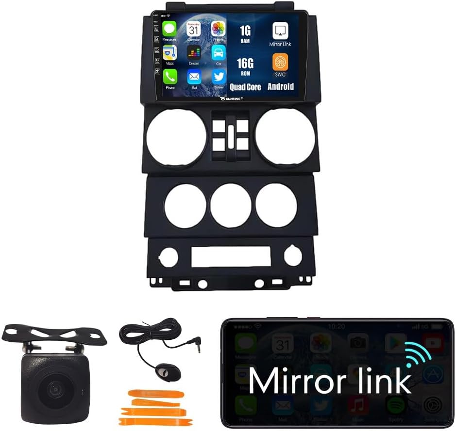 Android 10 Autoradio Car Navigation Stereo Multimedia Player GPS Radio 2.5D Touch Screen forJeep Wrangler 2008-2010 4 Door