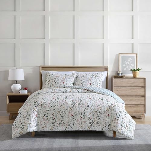 Image of Eddie Bauer - King Comforter Set, Reversible Cotton Bedding with Matching Shams, Classic Floral Home Decor with Plaid Reverse (Woodland Forest Grey, King)