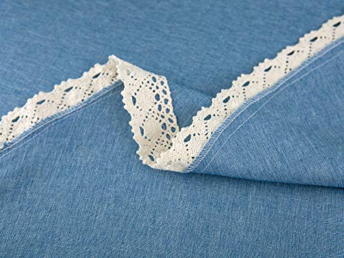 EHouseHome Faux Linen Tablecloth with Lace Trim - Waterproof/Spill Proof/Stain Resistant/Wrinkle Free/Oil Proof - for Banquet, Parties, Dinner,Wedding,Holiday,Water Blue Rectangle 60x120Inch