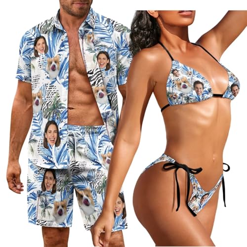 2 Piece Set for Men Beach/Women's Bikini Sets,Custom Face Print Swimwear,XS-3XL