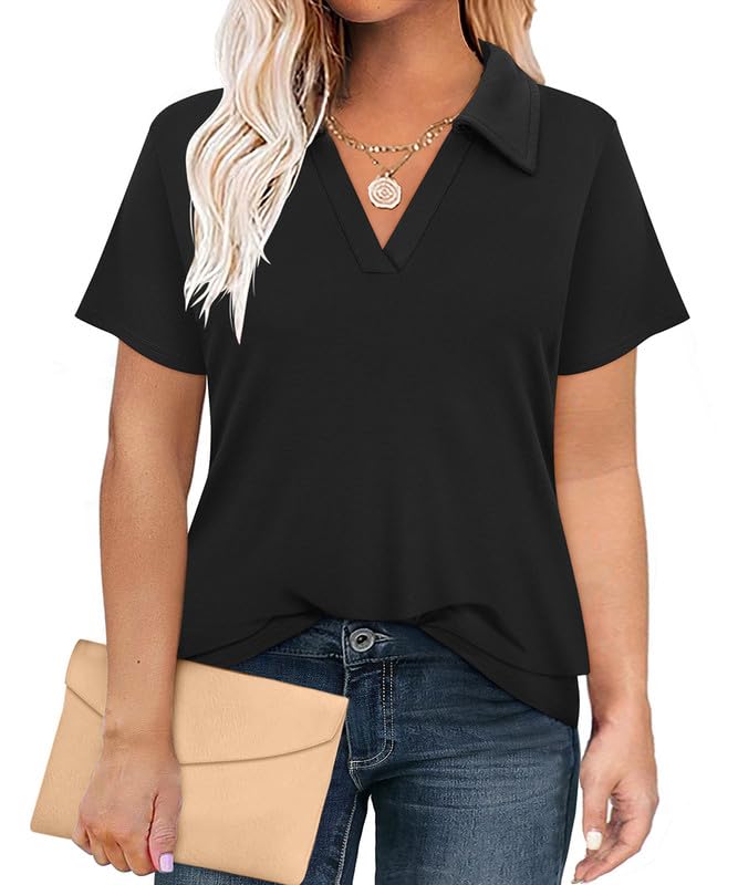 RITERA Plus Size Tops for Womens Polo Shirt Zipper Tshirt Office Business V Neck Tunic Work Blouses Dressy Collared Clothes