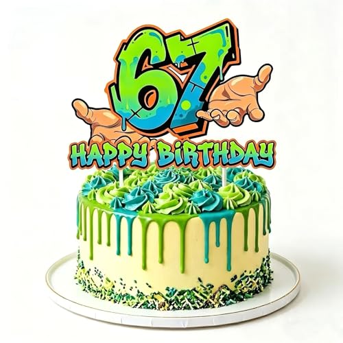 6 7 Happy Birthday Cake Topper Street Graffiti 6 7 Birthday Cake Decorations for Boy Number Cake Decor Happy Birthday Party Supplies Neon Green Blue