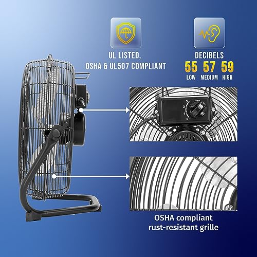 image for Tornado 12 Inch High Velocity Metal Floor Fan, 3-Speed Powerful Coolin