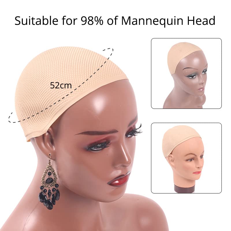 Non-Slip Silicone Wig Cap for Mannequin Display | Universal PVC wig cap for mannequin heads. Soft beige plastic, ideal for wig display & styling. Wig accessory.