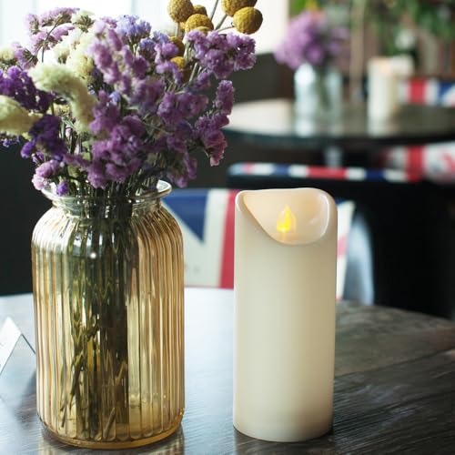 Image of CANDLE CHOICE Outdoor Battery Operated Flameless Candles with Remote Timer Waterproof Flickering Plastic Electric LED Pillar Lights for Lantern Patio Garden Wedding Party Decorations 3x7 Inches 2 PCS