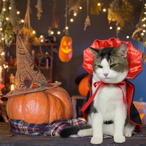 ROSAUI Halloween Hund Umhang, Lustiges Vampir Cape für große, mittlere und kleine Hunde sowie Katzen, Bequemes Haustier Kostüm aus Polyester mit Klettverschluss, Ideal für Halloween Party & Karneval
