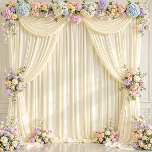 Ivory Backdrop Curtains Wrinkle Free Ivory Photo Backdrop Drapes for Wedding Birthday Party Graduation Background Backdrop Drapes 5ft x 10ft, 2 Panels