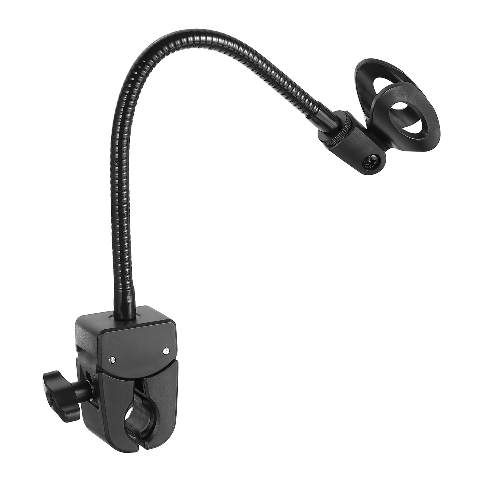 PATIKIL Gooseneck Desk Mic Stand, 12" Long Flexible Microphone Arm Stand with Mic Clip 28-40mm Range for Live Streaming Podcasting Radio Lectures Singing, Black (Style 5)