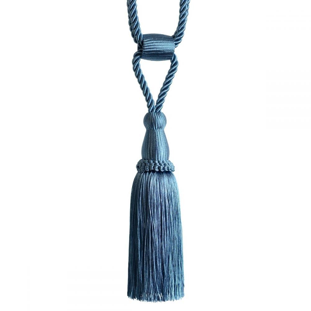 Tassel Window Curtain Tiebacks, Moveable Embrace, Set of 2 (Sea Spray Blue)