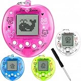 3 Pcs Virtual Electronic Pet Keychain for Kids and Teens, Retro Mini Digital Pet Toy Set, Handheld Pixel 90s Game Party Favor Goodie Bag Stuffer, Small Travel Prize Gift (Transparent,5 Color)