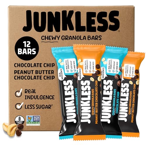 JUNKLESS Peanut Butter & Chocolate Chip Chewy Granola Bars Variety, 12 Bars - image 1