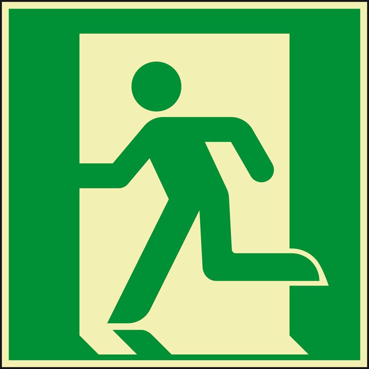 power langnachleuchtend Rettungszeichen Rettungsweg/Notausgang links, Aluminium,300x300mm, ASR ISO 7010 E001