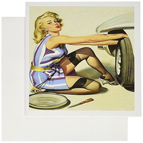 3dRose Print of Elvgrens Can Change a Tire Pinup Greeting Cards, Set of 12 (gc_200389_2)