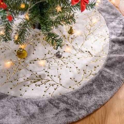 Lanpn 48" Plush Gold Christmas Tree Skirt Cover