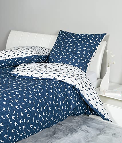 Janine Ropa de cama Seersucker Tango 135 x 200 + 80 x 80 cm, color azul