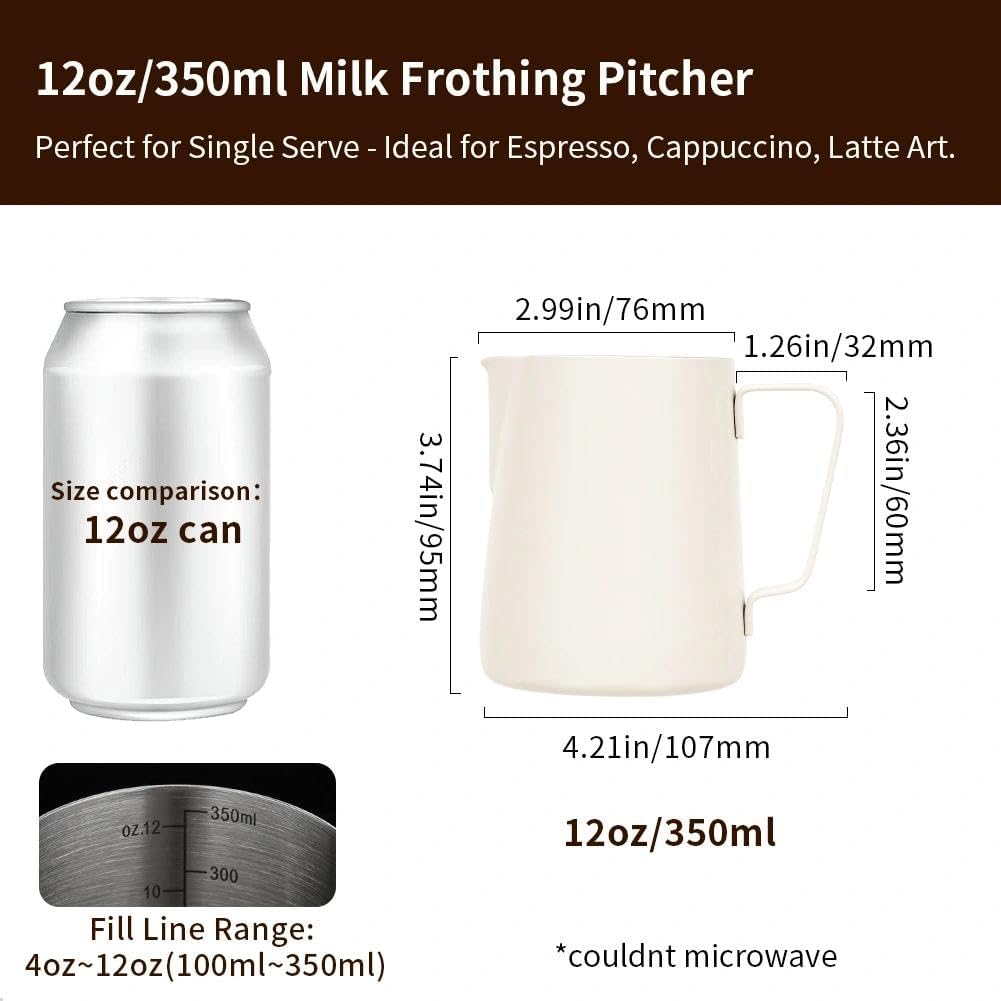 watchget - Jarra espumadora de leche de 350 ml, jarra de vapor de acero inoxidable, jarra de espuma de leche, capuchino, latte, accesorios para máquina de café, jarra de leche, taza espumadora de