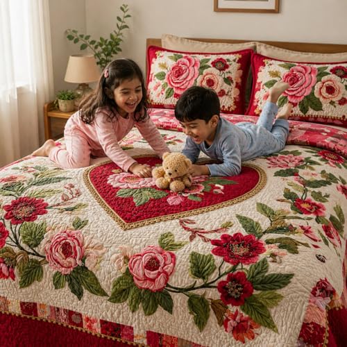 Image of Rosealia Bedsheet Set with 7D Digital Prints, Cotton Feel, Queen Size, 90x100 Inches, 1 Bedsheet and 2 Pillow Covers (Design 4)
