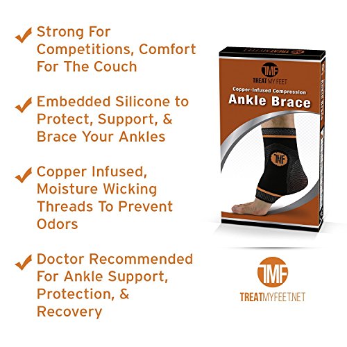 Ankle Compression Brace with Silicone Ankle Support and Copper. Plantar Fasciitis, Foot, & Achilles Tendon Pain Relief. Prevent and Support Ankle Injuries & Soreness - M
