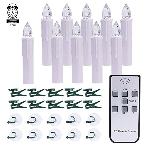 10 PCS LED Window Candles with Timer, Battery Operated Mini Taper Candle Lights, Christmas Tree Candles, Perfect for Home Decoration, Chandelier, Wedding, Warm White