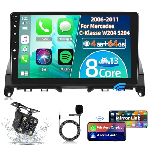 Pantalla de 9 pulgadas Android 13 para Mercedes Clase C con sonido DSP de alta fidelidad