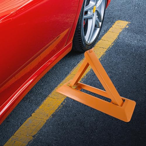 Barrera de estacionamiento triangular de acero amarillo con bloqueo fácil para reserva de espacio 4