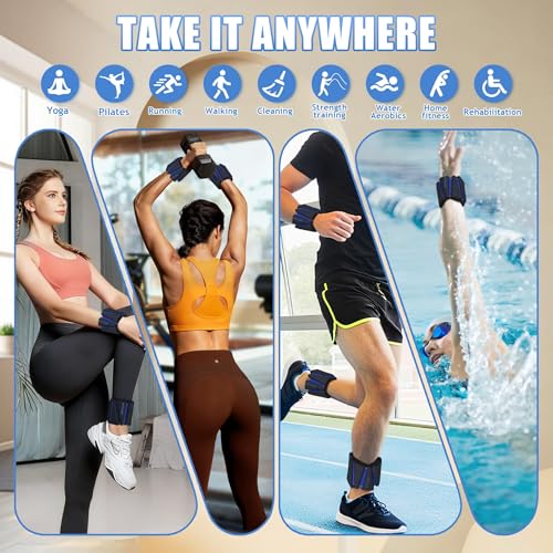 Image of BECOJADDE Ankle Weights for Women Wrist Weights Set of 2 (1 lb /2 lb Each) Adjustable Arm Leg Weight for Womens Men Suitable for Walking Swimming Running Pilates Yoga Gym