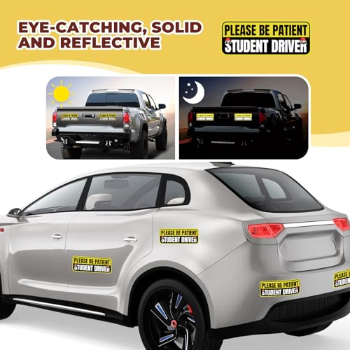 Image of 4Pack Student Driver Magnet for Car, Please BE Patient Student Driver, 2025 New Driver Sticker, Magnetic, Waterproof, Night Reflective and Durable, 9 X 3.5inch