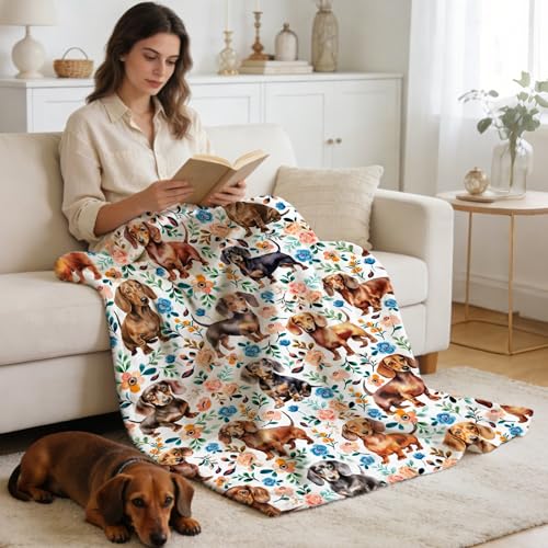 JL-JOYLIVELY Dachshund Blanket, Wiener Dog Throw for Boys Girls, Floral Pattern Decor for Couch Bed Living Room, Pets Lover Gifts, 40"x50"-Kids/Throw Size - image 2