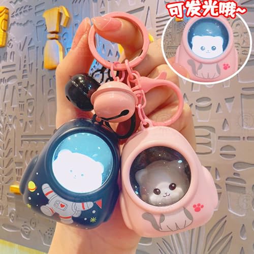 Image of SHAKTISM Cute LED Glowing Animal Keychain for Kids, PVC Cat Astronaut Light Keychain with Bell, Mini Night Glow Bag Decorative for School Bags, Backpack, Gifts for Girls Boys (Random Design) 2Pc