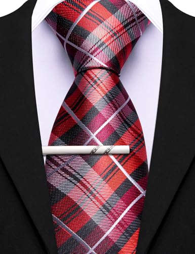 Image of Barry.Wang Mens 6 PCS Ties Silk Striped Paisley Check Floral Necktie Silky Woven Wedding Business Party Ties 3.34 inch