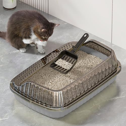 Arenero semi cerrado para gatos con borde alto y pala miniatura 1