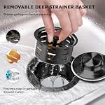KONE Extended Garbage Disposal Flange with Strainer and Stopper, Deep 304 Stainless Steel Kitchen Sink Flange for 3-1/2 Inch Standard Sink Drain, Convenient for Water Storage and Drainage Black