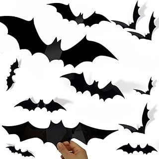 Bats Halloween Decoration, 48PCS Reusable PVC 3D Decorative Scary Bats Wall Stickers Comes with Double Sided Foam Tape for Halloween Party Indoor Outdoor Decor Supplies