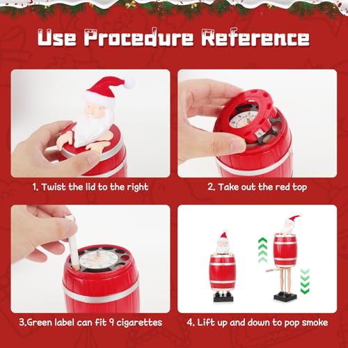 DAJASD Weihnachtsmann Zigarettenspender, Lustiger Zigarettenhalter, Pop Up Zigarettenspender, Dekoratives Holzfass Zigarettenschachtel,Kann 10 Zigaretten Halten,Geschenk Für Mann Party Streichgeschenk