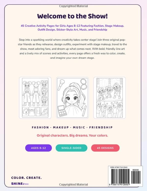 K-Pop Coloring Book: Kawaii Fashion, Stage Makeup & Idol Style Activity Book for Girls Ages 8-12, 45 Original Designs image 3