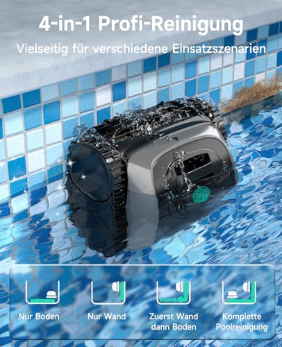 WYBOT C1 pool robot with battery Intelligent route planning, fully automatic pool cleaner floor, waterline, and wall cleaning, powerful triple motor runs for 150 minutes, 150 ㎡-Grau