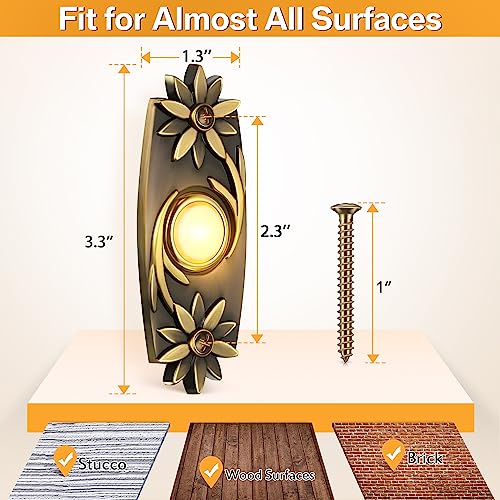 Heavy Duty Metal Doorbell Push Button, Antique Brass Bronze Wired Doorbell Button Led Lighted Up Doorbell For Home Front Door (Antique Brass) #TOP5