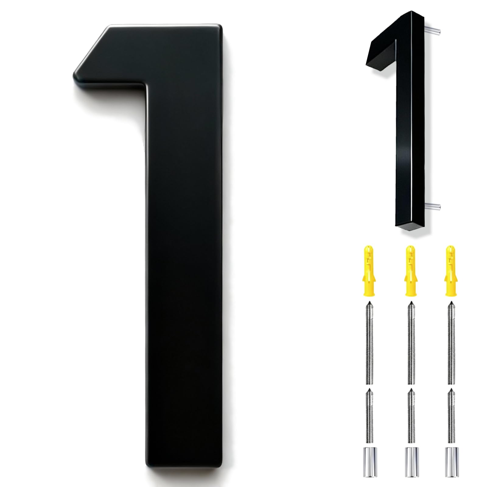 6 Inch House Numbers Black, 3D Floating Stainless Steel Address Door Number 6" with Nails Kit & Template, Zinc Alloy, Waterproof, Rust-resistant, Non-fading, for Home, Garage Gate, Street (1)